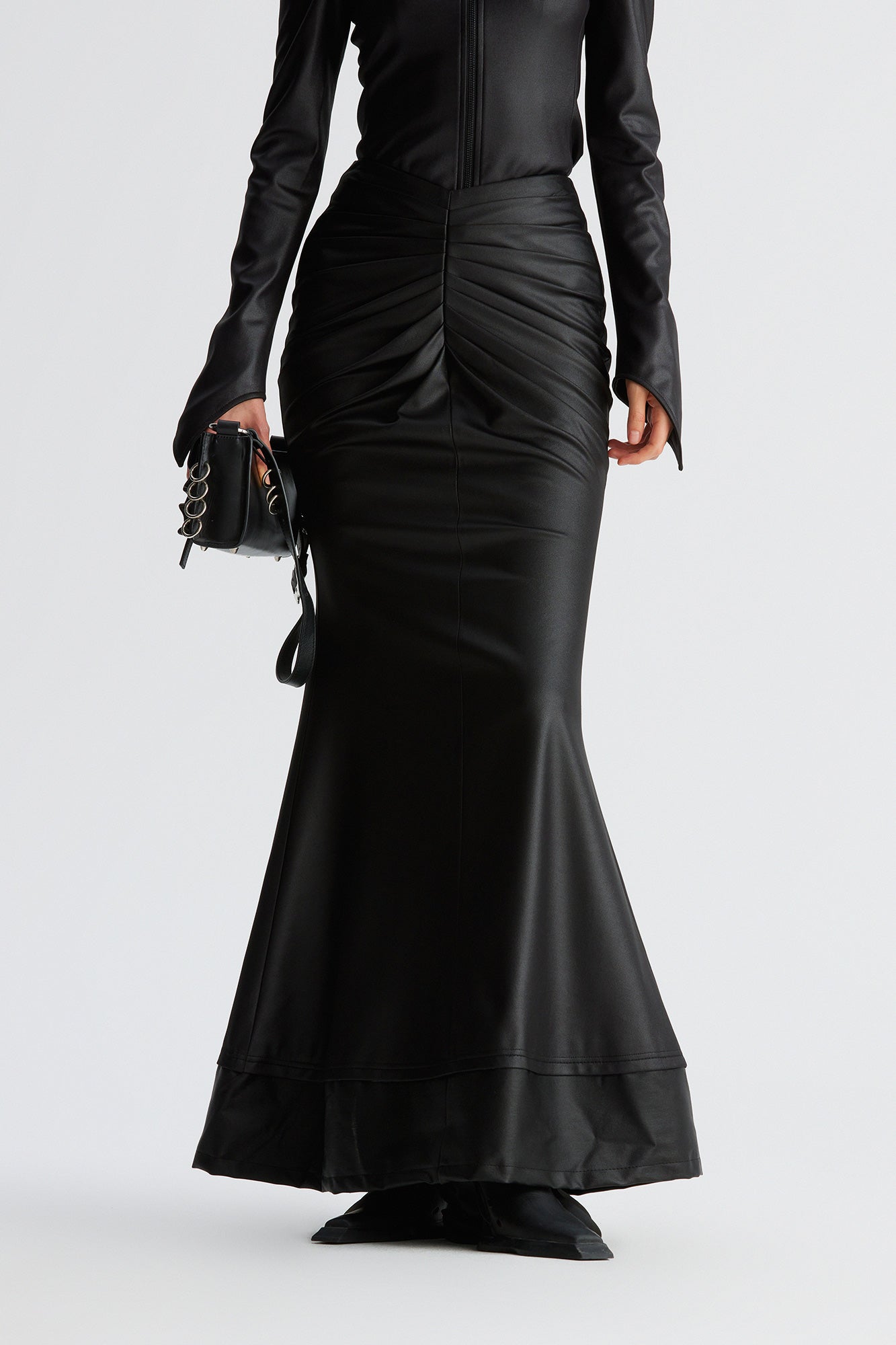 Bone pleated V-waist fishtail skirt