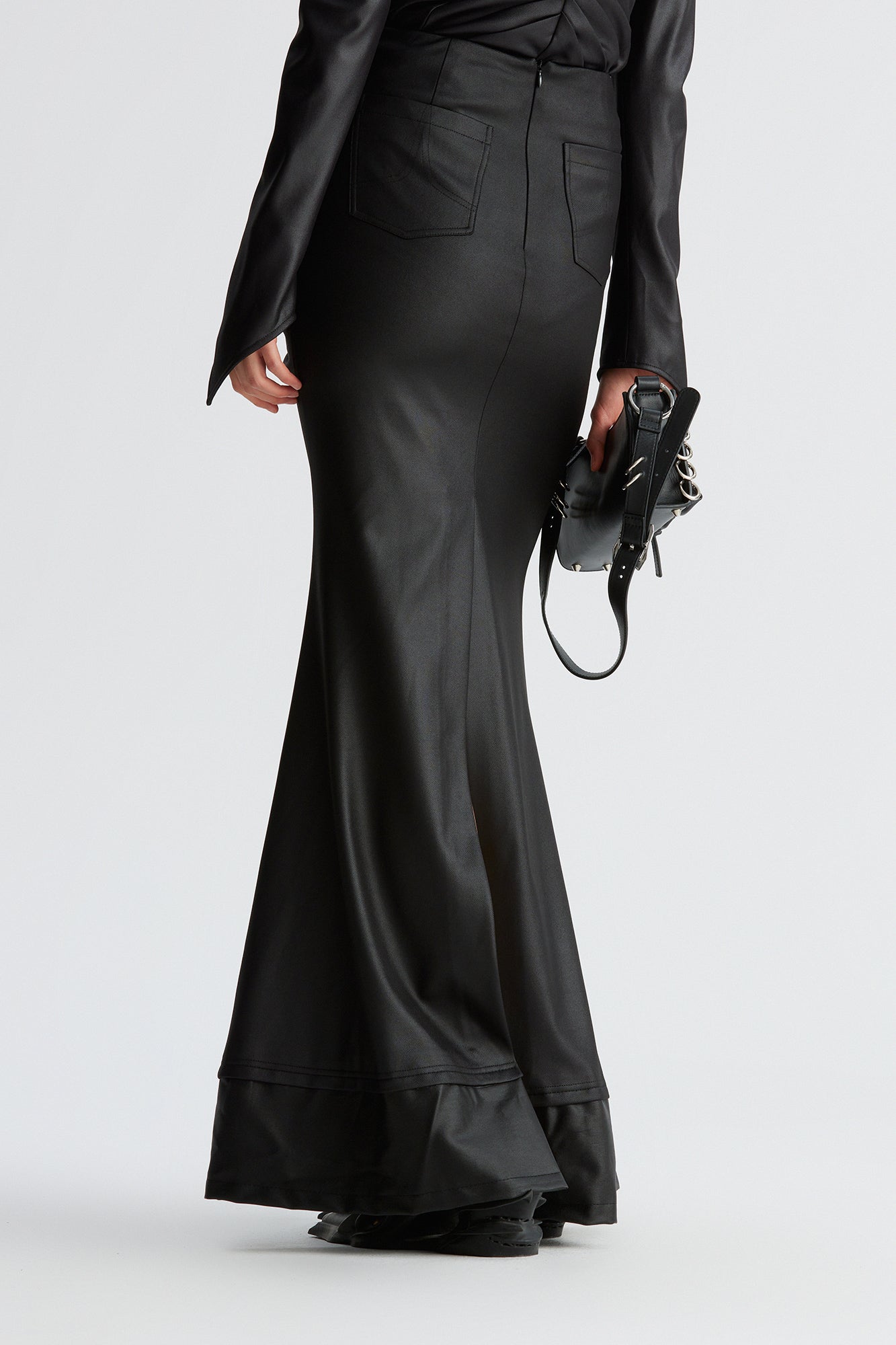 Bone pleated V-waist fishtail skirt