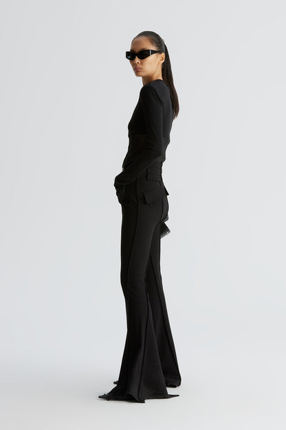 Acetate wool functional buckle straight leg pants