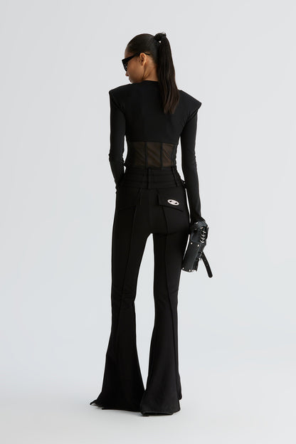 Acetate wool functional buckle straight leg pants