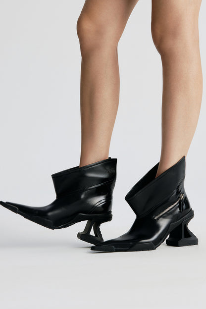 Genuine leather V-neck functional high heels