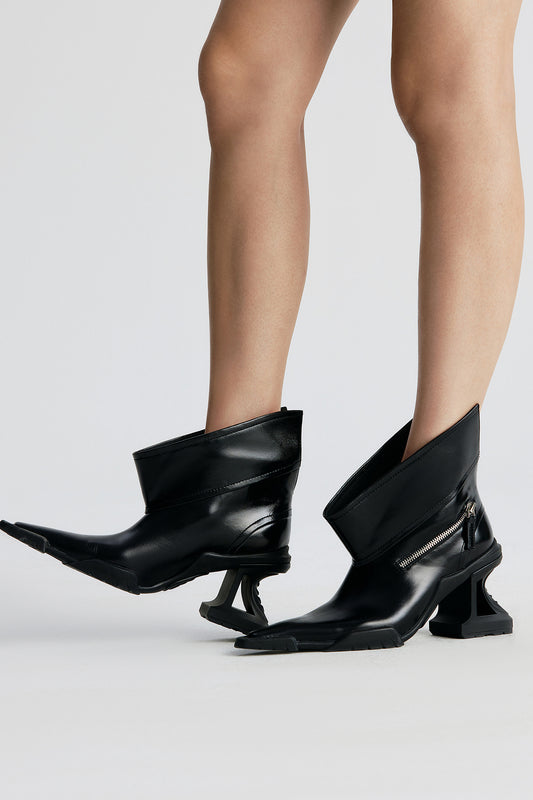 Genuine leather V-neck functional high heels