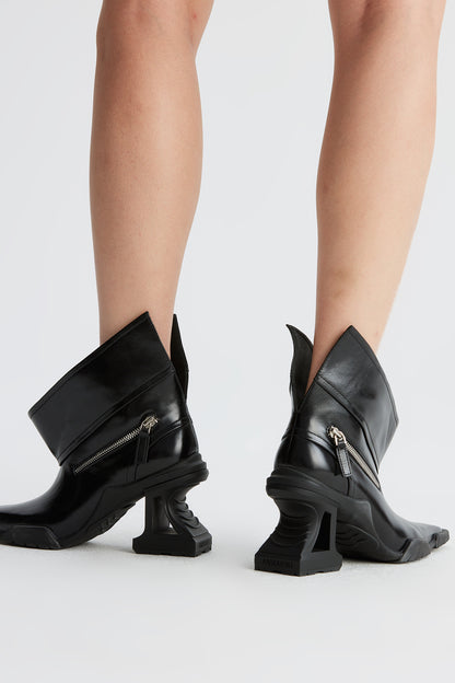 Genuine leather V-neck functional high heels