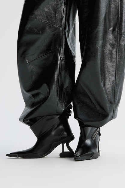 Genuine leather V-neck functional high heels