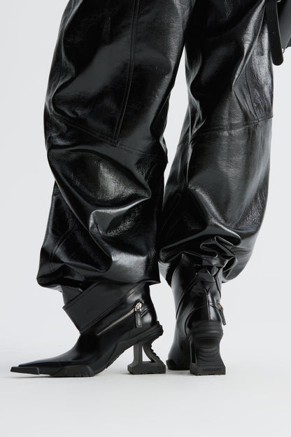 Genuine leather V-neck functional high heels