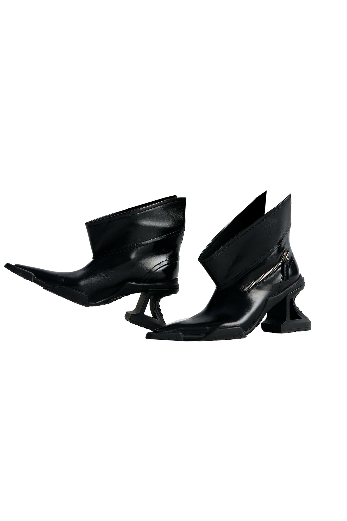 Genuine leather V-neck functional high heels