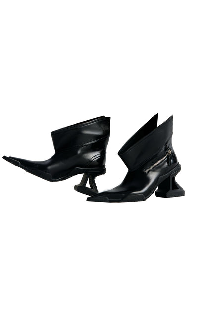 Genuine leather V-neck functional high heels
