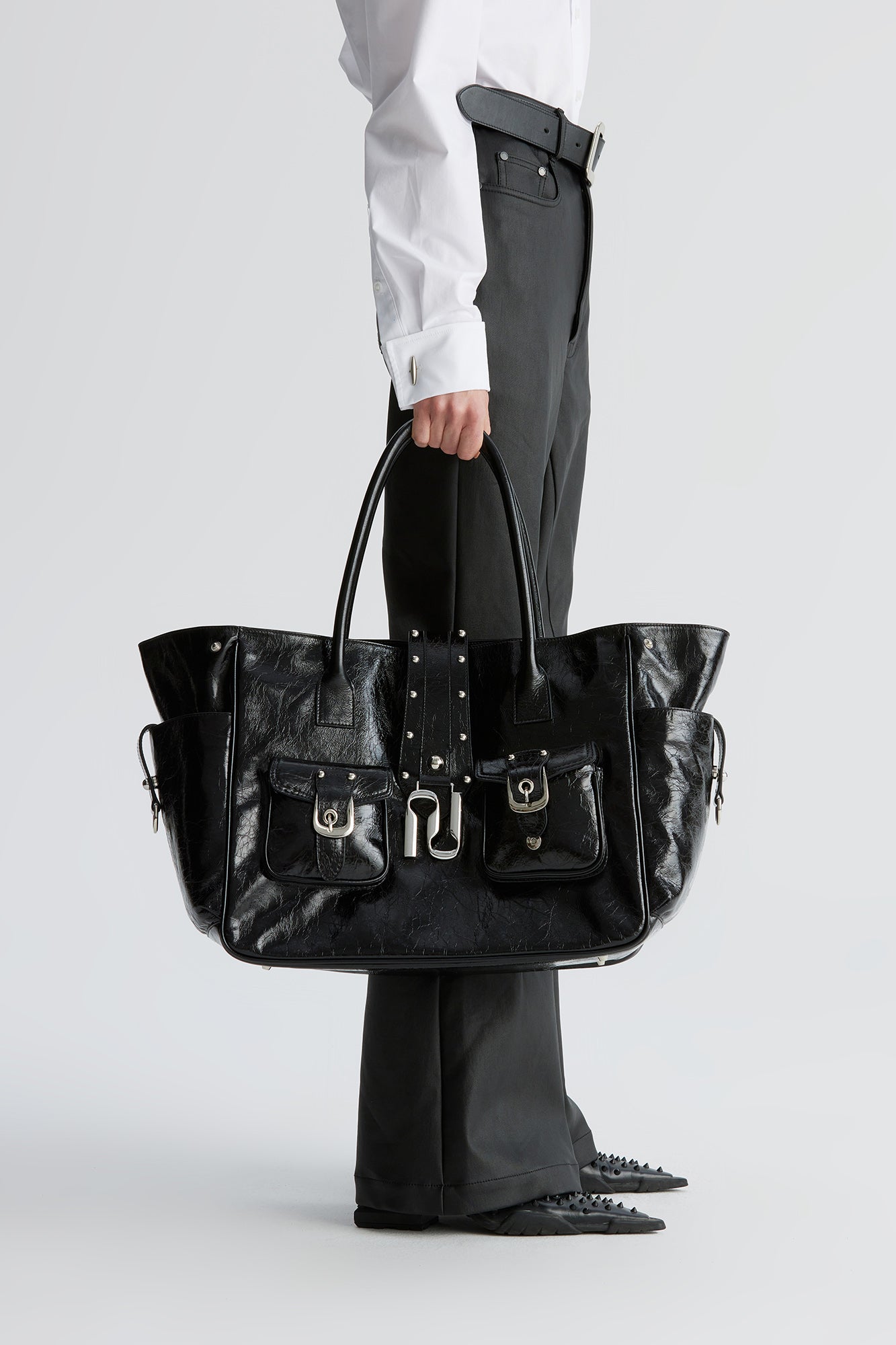 Genuine leather functional handbag