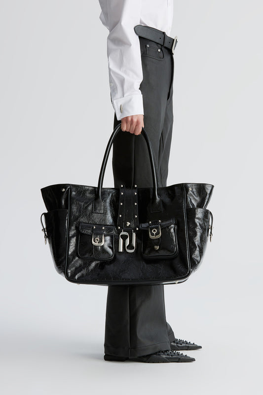 Genuine leather functional handbag