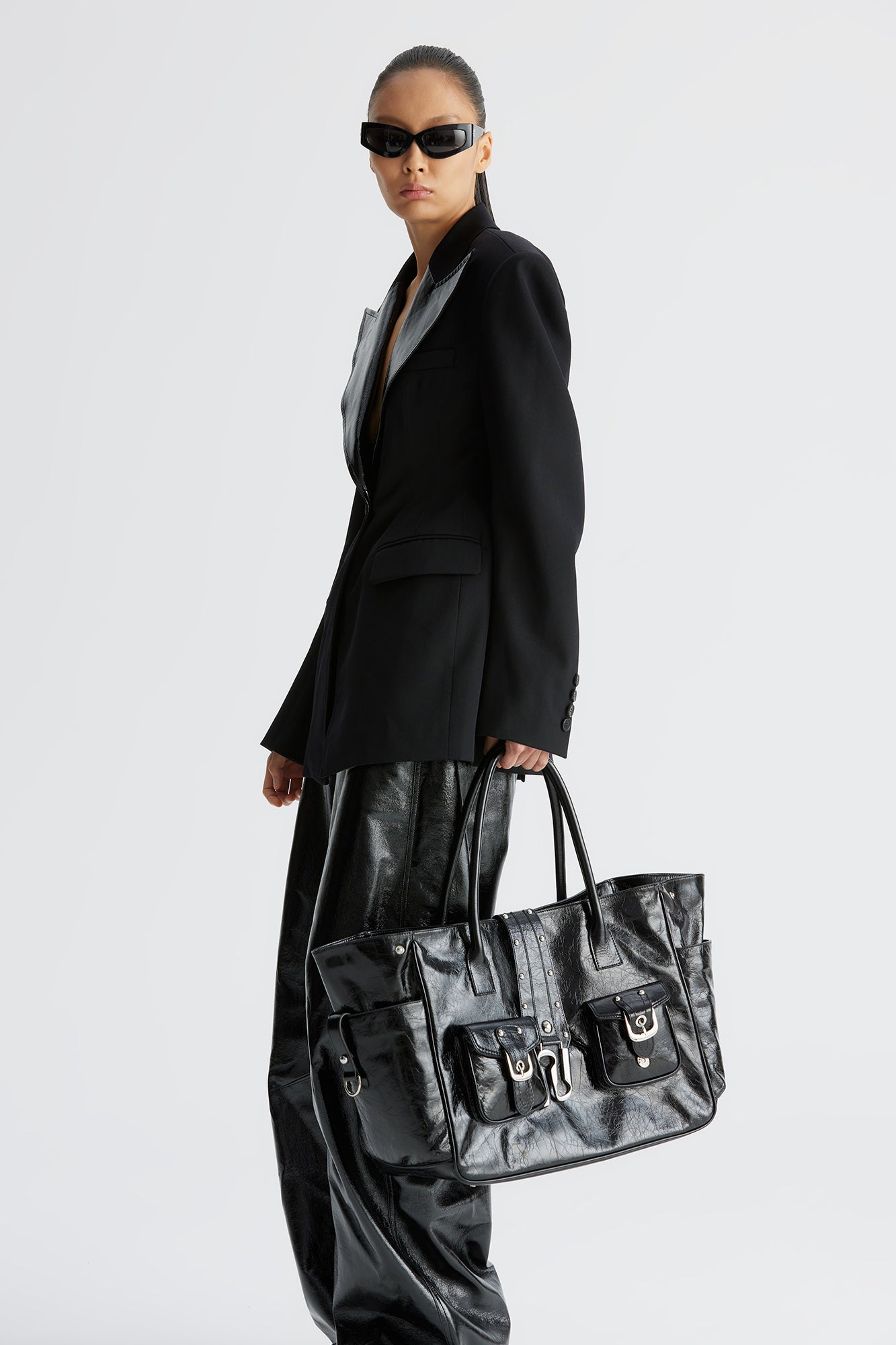 Genuine leather functional handbag