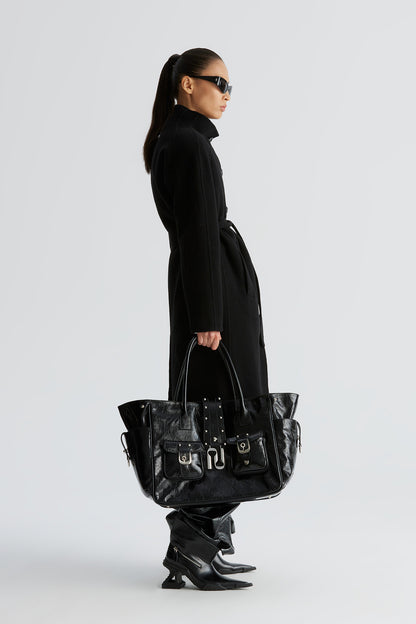 Genuine leather functional handbag