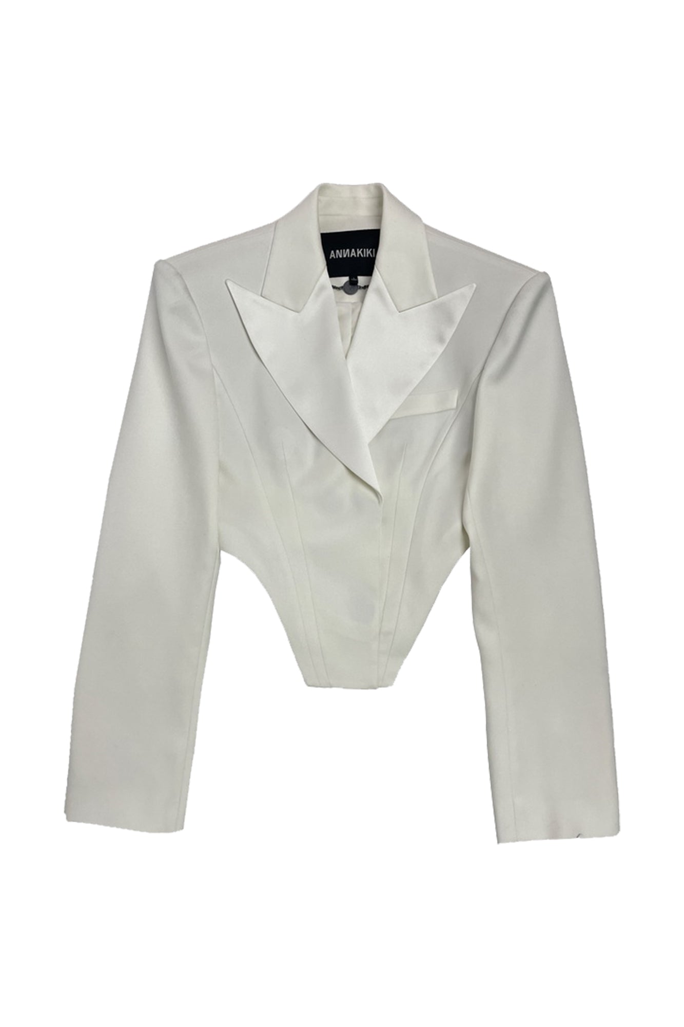 Shoulder cushion curved hem suit