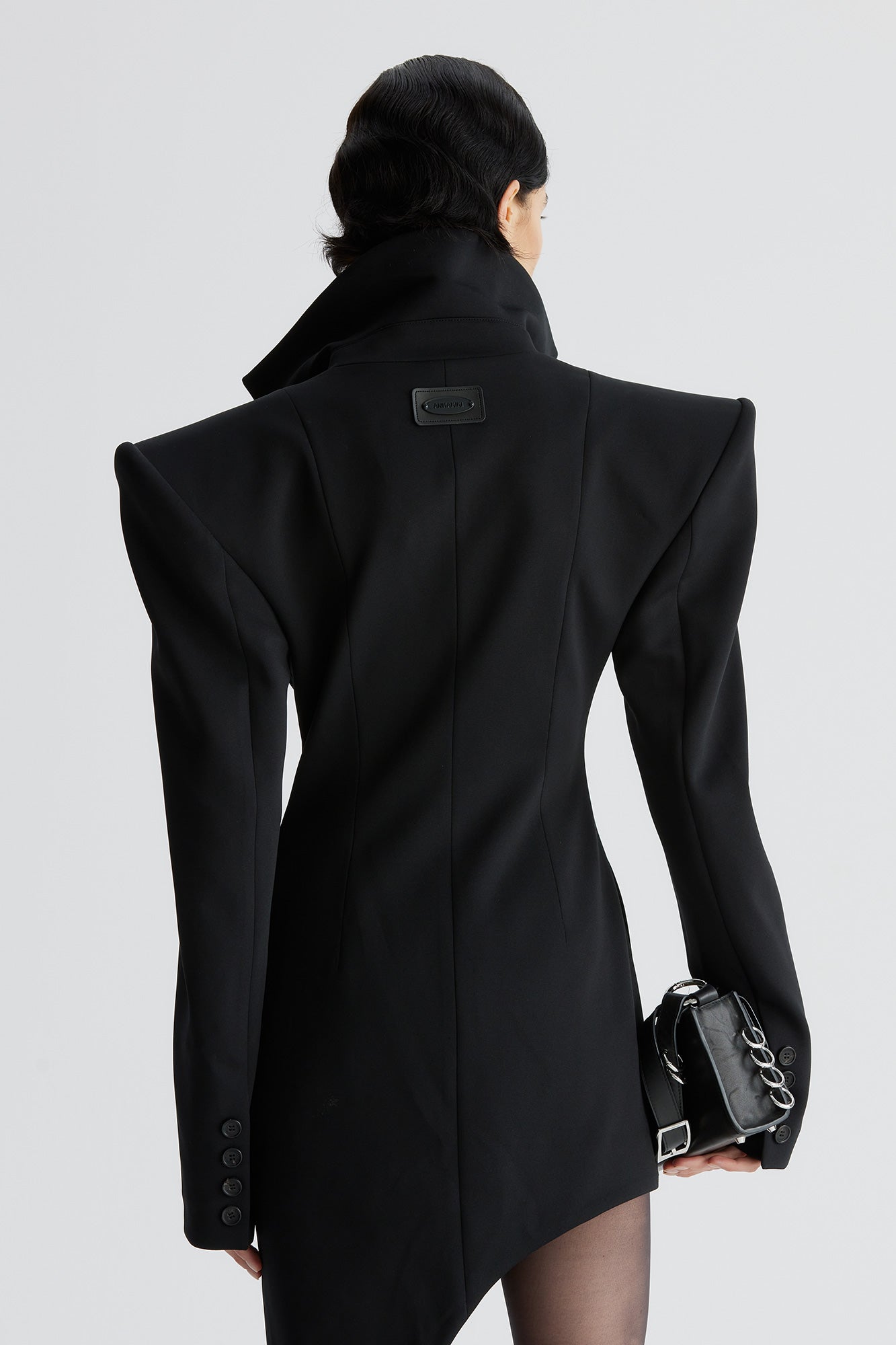 Acetic acid wide-shoulder cinched waist suit dress