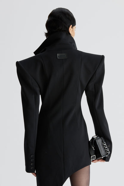Acetic acid wide-shoulder cinched waist suit dress