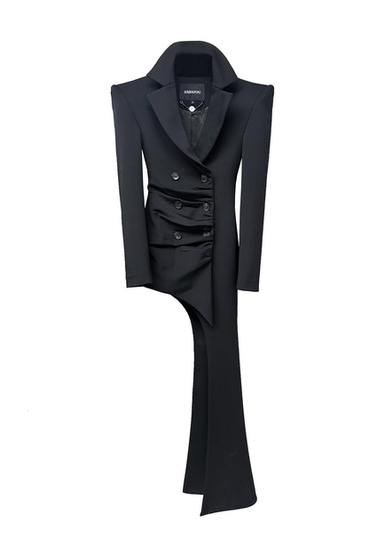 Acetic acid wide-shoulder cinched waist suit dress